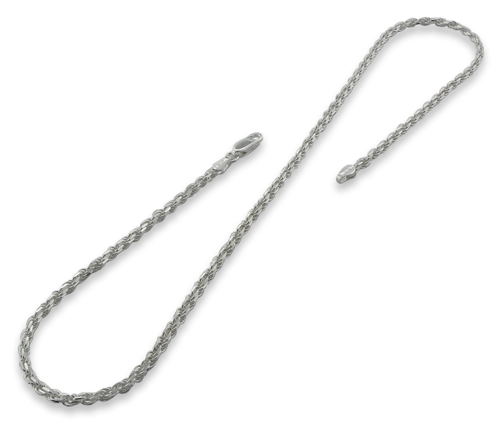 Sterling Silver 7" Italian Rope Chain Bracelet 2.8MM