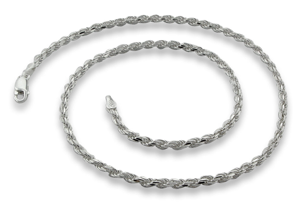 Sterling Silver 7" Italian Rope Chain Bracelet 2.8MM