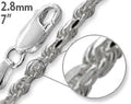Sterling Silver 7" Italian Rope Chain Bracelet 2.8MM