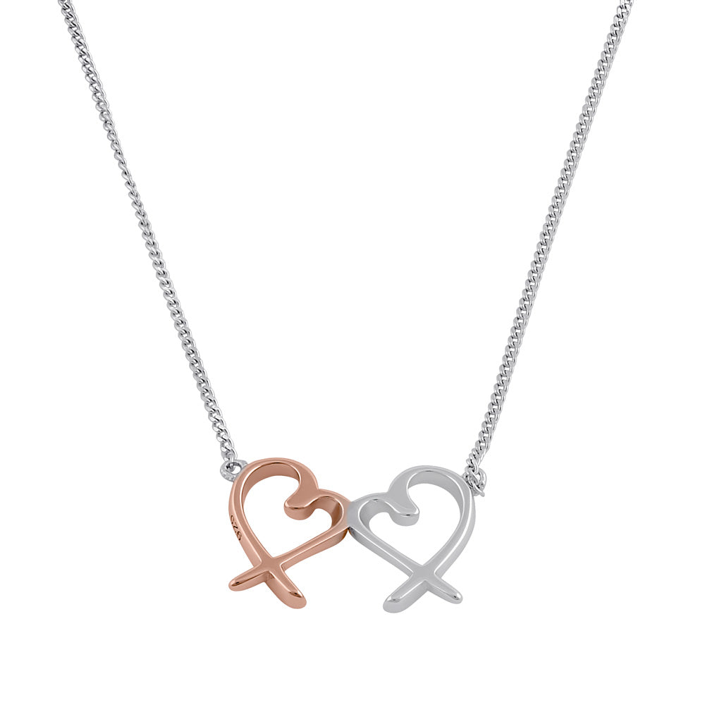 Sterling Silver Two-tone Heart Design Necklace