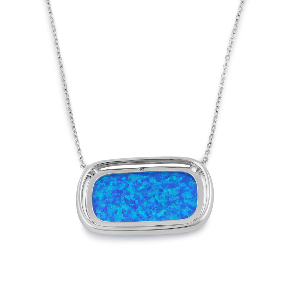 Sterling Silver Blue Opal Squoval Halo CZ Necklace