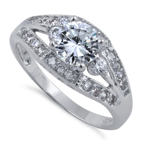 Sterling Silver Clear Round Cut Engagement CZ Ring