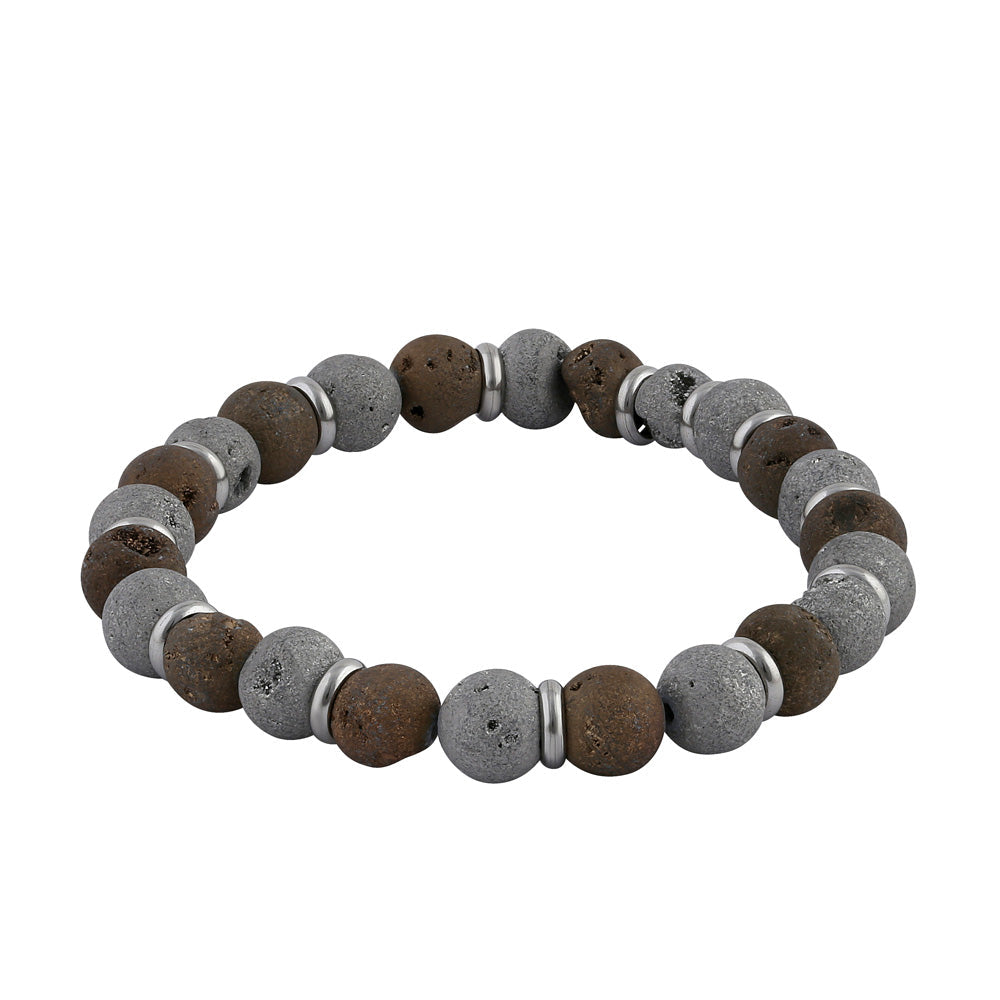 Stainless Steel Brown and Gray Druzy Bead Bracelet