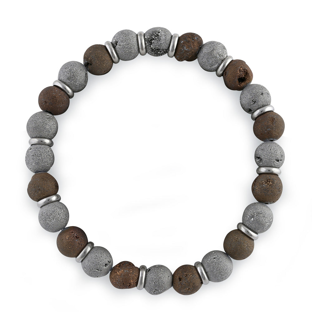 Stainless Steel Brown and Gray Druzy Bead Bracelet