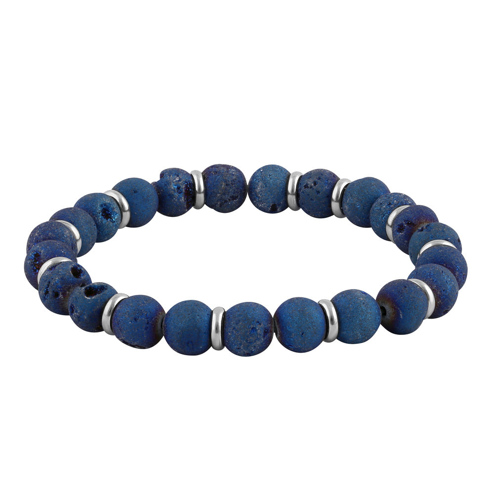 Stainless Steel Blue Druzy Bead Bracelet