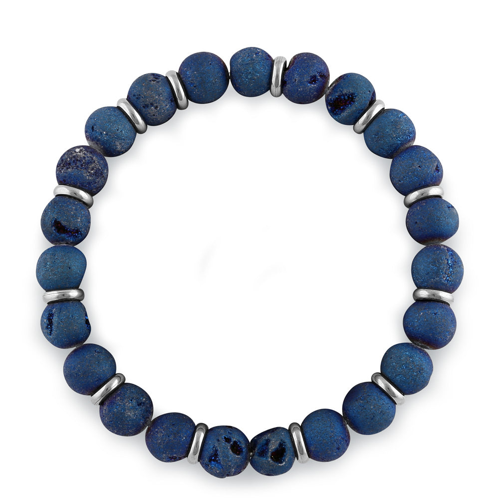 Stainless Steel Blue Druzy Bead Bracelet