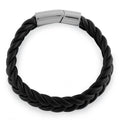 Stainless Steel Black Leather Twist Bracelet