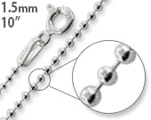 Sterling Silver 10" Bead Chain Bracelet/Anklet - 1.5MM