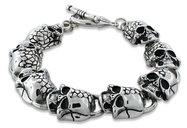 Stainless Steel Two Face Skull Link Bracelet