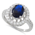 Sterling Silver Blue Sapphire Halo Cushion Cut CZ Ring