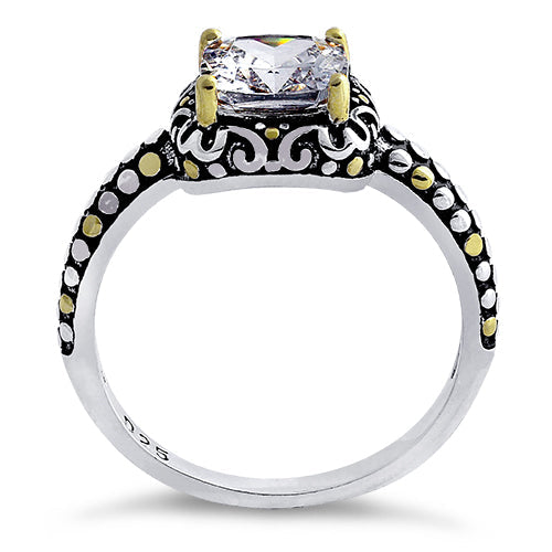 Sterling Silver Celtic Clear Cushion CZ Ring