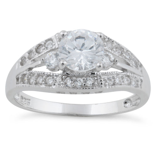 Sterling Silver Clear Round Cut Engagement CZ Ring