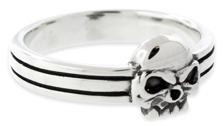 Sterling Silver Double Lines Skull Ring